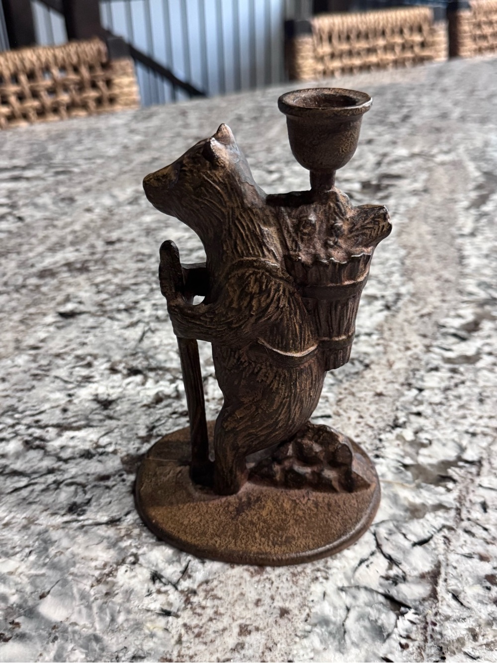 Brown Cast Iron Bear Candle Stick Holder Rustic Cabin Lodge Decor Heavy 4 lb